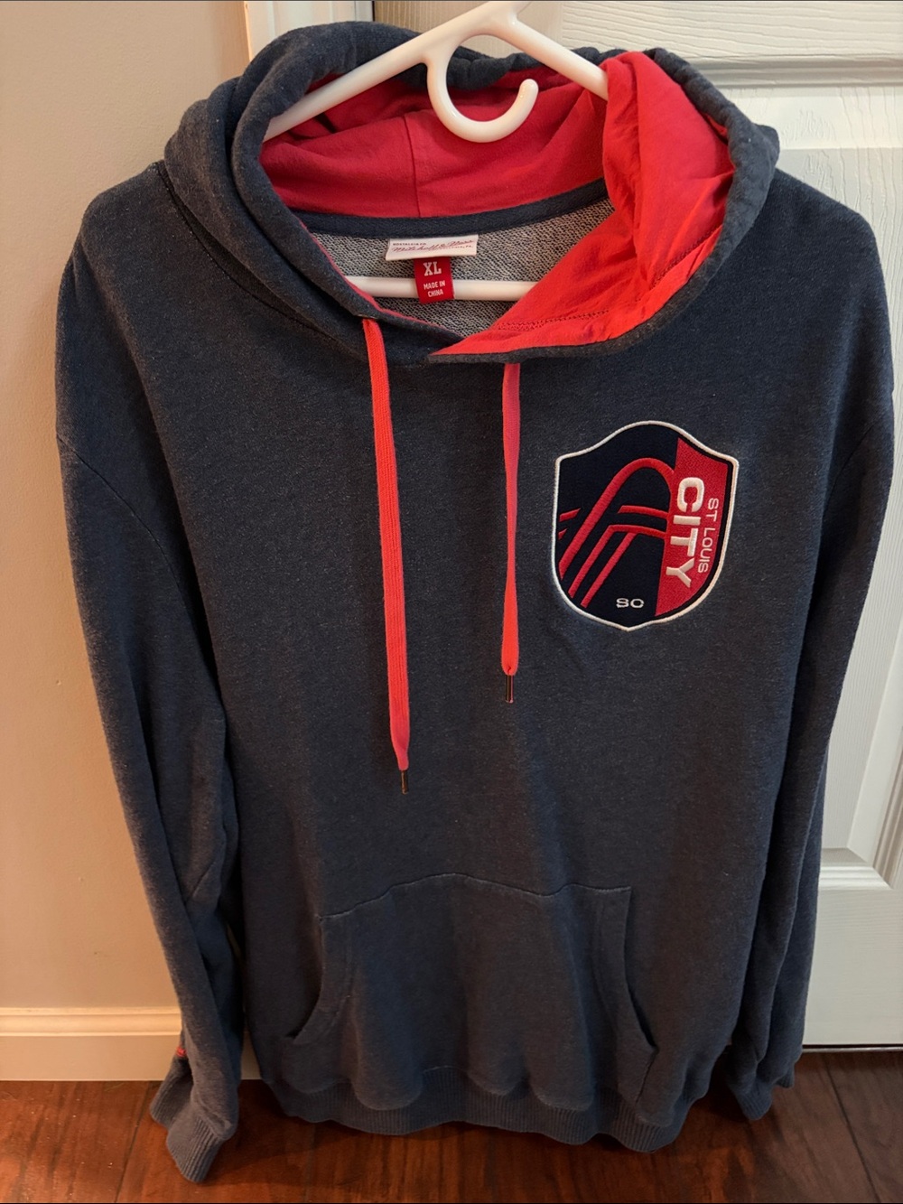 Mitchell & Ness Navy Hoodie with Red Accents
